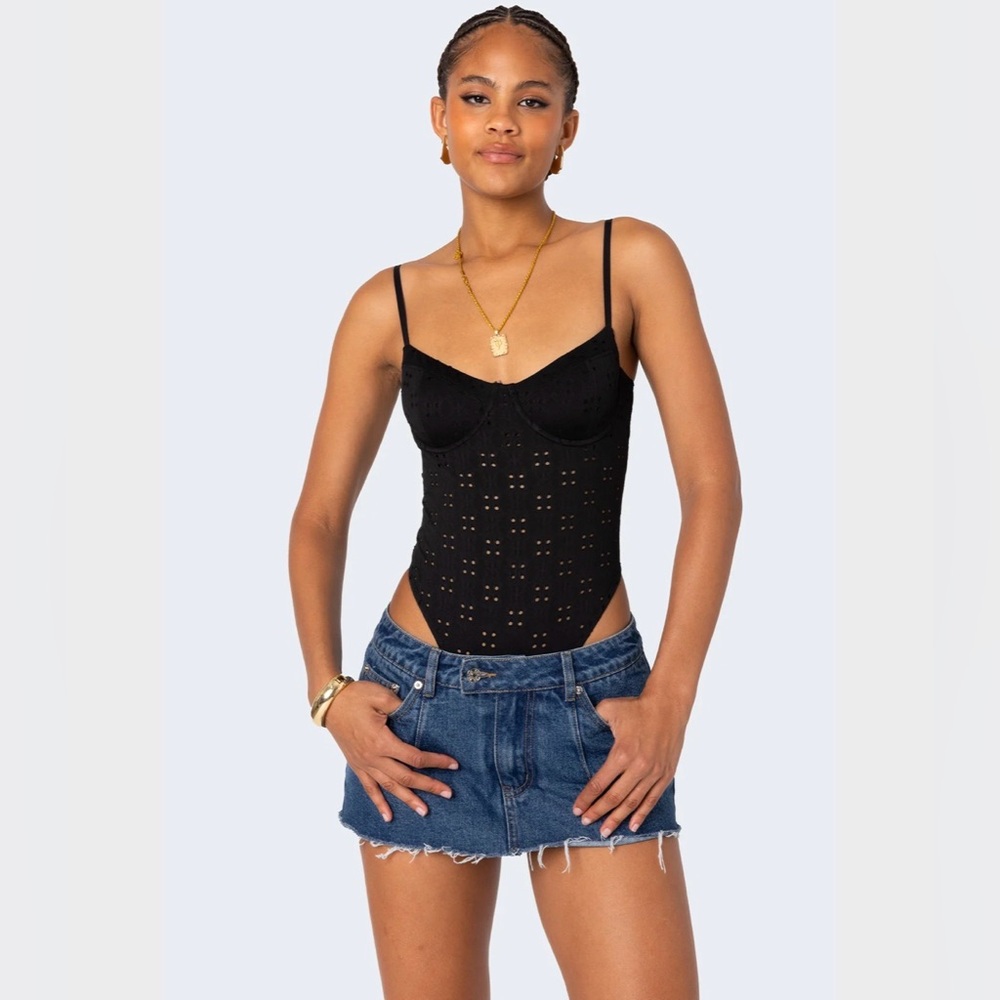 Edikted Black Eyelet Bodysuit